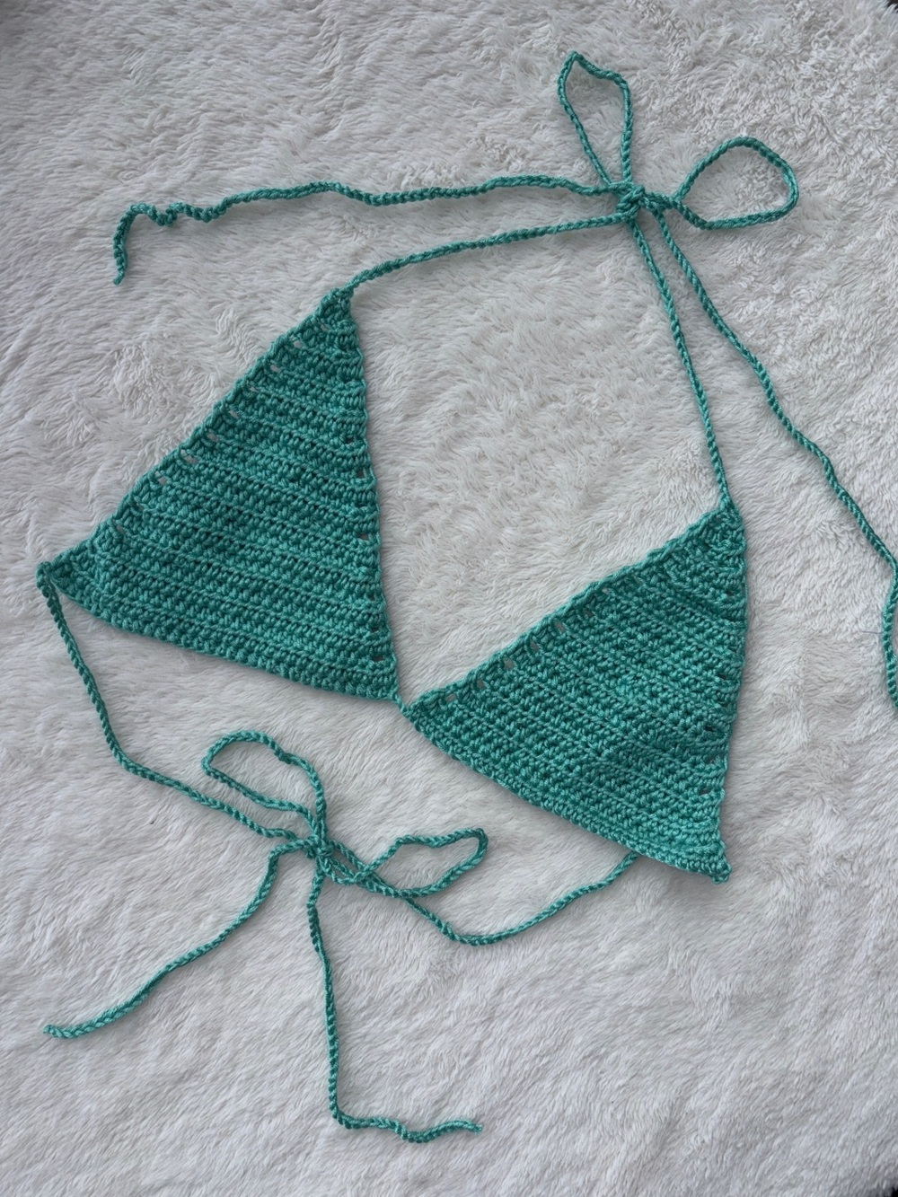 Handmade Crochet Triangle Bikini Top in Teal